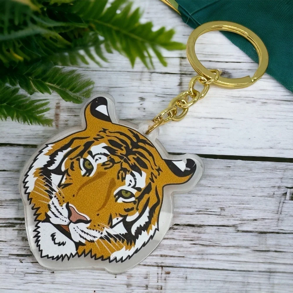 Tiger Acrylic Keychain Gold Key Ring Cute Tiger Fan Gift Bag Charm